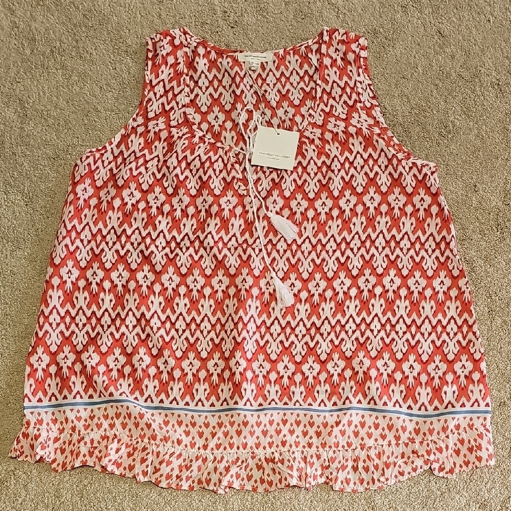 Beachlunchlounge Red and White Smocked Sleeveless Blouse